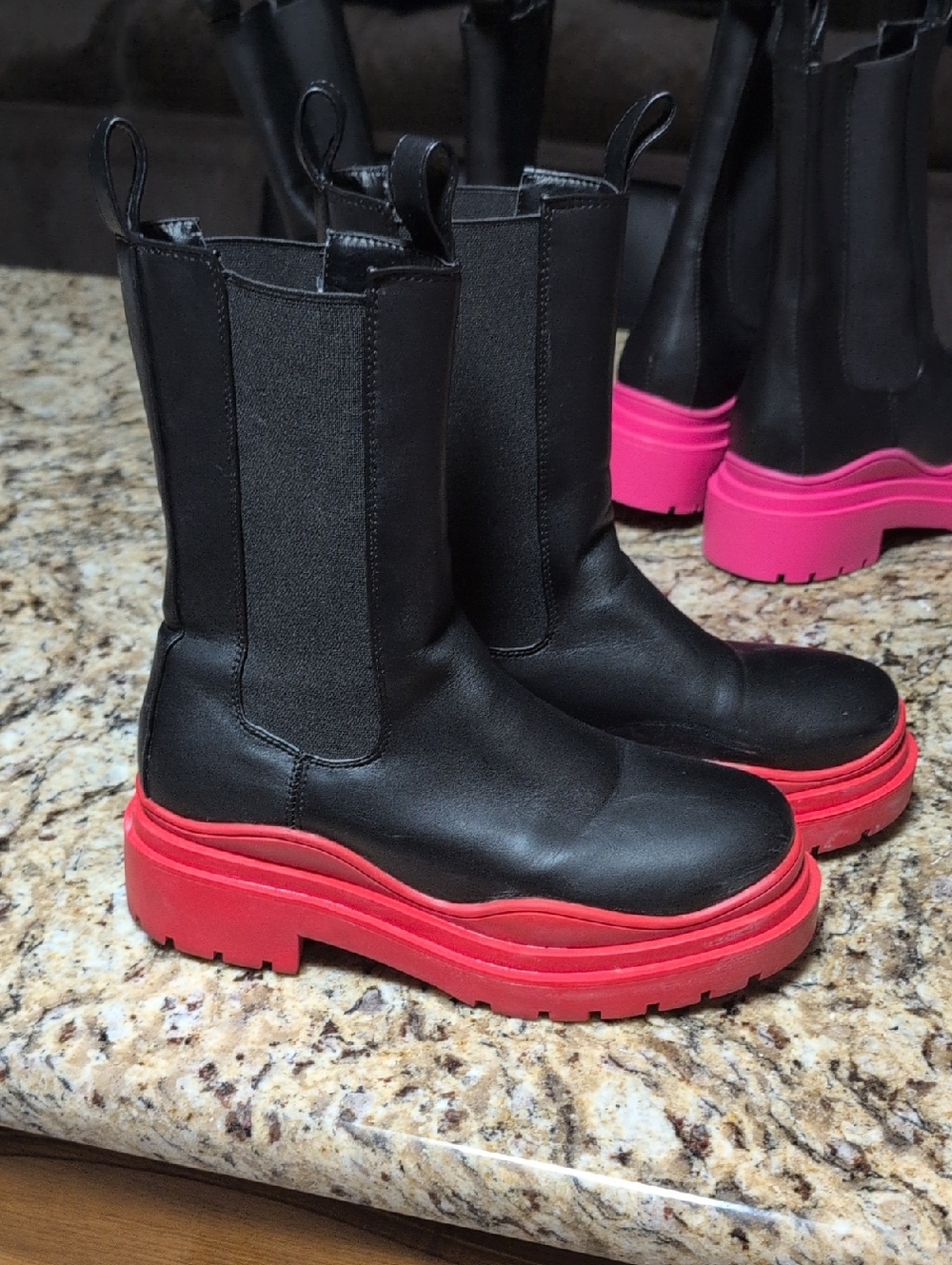 Black Red Azalea Wang Boots with Red Platform Sole